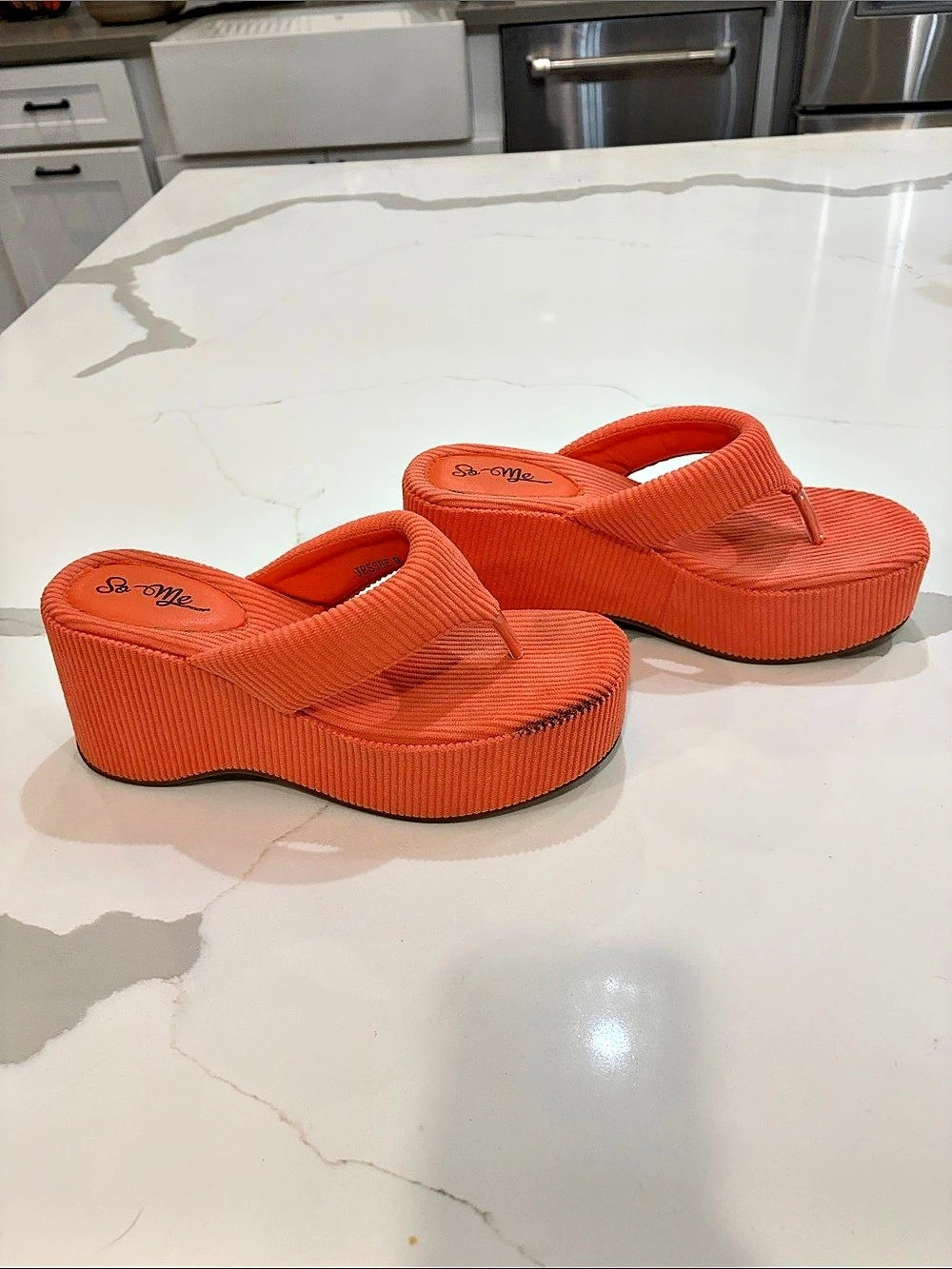 Textured Wedge Flip Flops in Orange